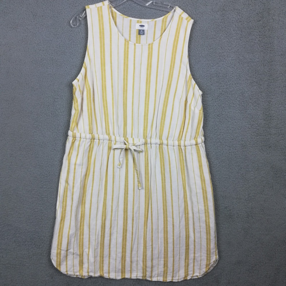 Old Navy Womens Shirt Dress Linen Blend White Yellow Stripe Sleeveless Plus 2X‎